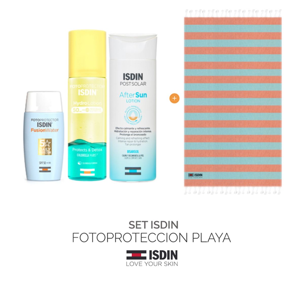 ISDIN - Set Fotoprotector ISDIN Fusion Water SPF 50L + Fotoprotector ISDIN HydroLotion SPF 50 + Post solar ISDIN After Sun Spray + Regalo Toalla