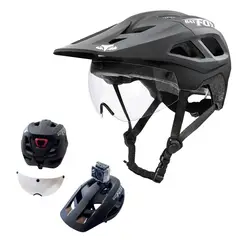 DEFENSOR FOREVER - CASCO MTB BATFOX CON VISERA MAGNÉTICA, LUZ RECARGABLE Y SOPORTE PARA CÁMARA