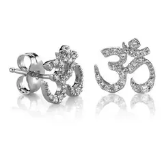 GENERICO - Pendientes aros símbolo Om en plata 925 con baño en oro blanco