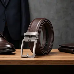 VIDA BUENAS - Cinturón Hombre Cuero Marrón Ajuste Automático 130cm, cortable