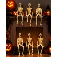 MYLHOGAR - Pack x6 Esqueletos Decorativos Articulados de 40 cm con Luces LED para Halloween