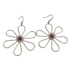 GENERICO - Aros de Flor Grande Hechos a Mano con Piedras Ágata Morada