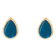 GENERICO - Aros con piedra ojo de gato y baño de oro 22k de diseño elegante