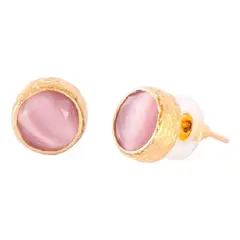 GENERICO - Aros con piedra ojo de gato facetada y baño de oro 22k elegantes