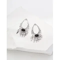 YONG JUN - Aros de Plata 925 con Ágata Negra y Ojo de Tigre