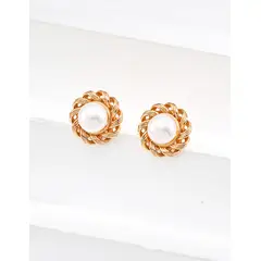 YONG JUN - Aros de Plata 925 con Perlas Naturales Dorado Modelo E01252