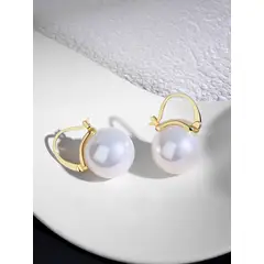 EMPOLI - Aros de Plata 925 con Perlas de Concha Estilo Minimalista