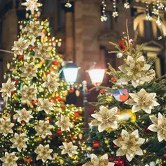 KUANGYE - 20 Flores Noche Buenas Artificiales Adornos Arbol Navidad