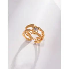 EMPOLI - Anillo de Plata 925 Ajustable con Piedra Luna para Uso Diario