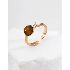 YONG JUN - Anillo de Plata 925 con Ojo de Tigre Ajustable