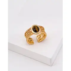XIAOWEI - Anillo de Plata 925 Ajustable con Ojo de Tigre Diseño Trenzado