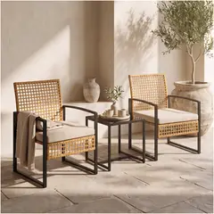 HOMER DESIGN - Juego De Terraza Oriana 3 Piezas 2 Sillones Ratán Con Mesa Negro