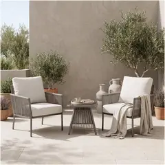 HOMER DESIGN - Juego De Terraza Lavinia 3 Piezas 2 Sillones Mesa Y Cojines Gris