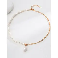 XIAOWEI - Collar de Plata 925 con Perlas Barrocas Ajustable