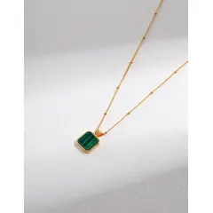 XIAOWEI - Collar de Plata 925 con Malaquita Estilo Francés Ajustable