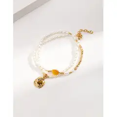 YONG JUN - Collar de Plata 925 con Perlas y Ágata Ajustable