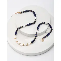 YONG JUN - Collar de Plata 925 con Perlas y Lapislázuli Ajustable