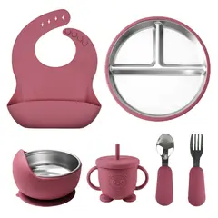 YOLIKITCHEN - Conjunto de Alimentación para Bebés en Acero Inoxidable 6 en 1 Utensilios Libres de BPA
