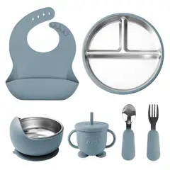 YOLIKITCHEN - Conjunto de Alimentación para Bebés en Acero Inoxidable 6 en 1 Utensilios Libres de BPA