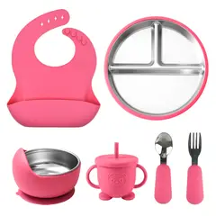 YOLIKITCHEN - Conjunto de Alimentación para Bebés en Acero Inoxidable 6 en 1 Utensilios Libres de BPA