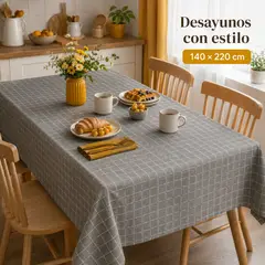 ARMONIA - Mantel de Mesa Rectangular Cuadros Gris Polialgodón Mantel Rectangular Cuadros Gris Poli-a