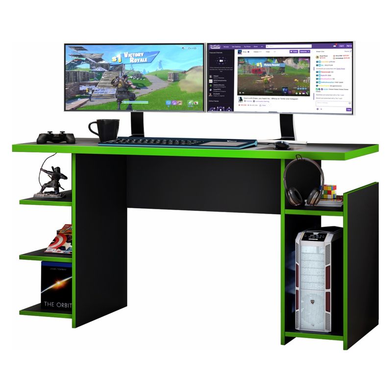 HOME MOBILI - Escritorio Gamer Negro-Verde Fire Home Mobili
