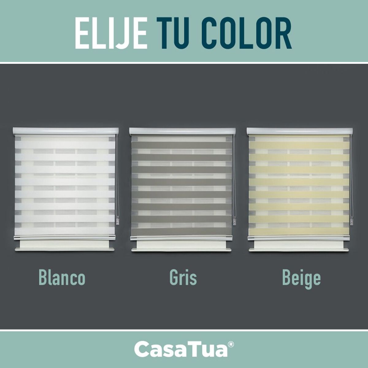 CASATUA - Cortina Roller Duo Día Noche Zebra 200 x 200 cm