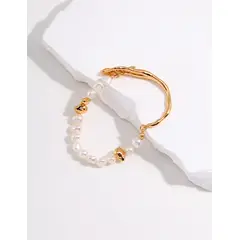 XIAOWEI - Pulsera de Plata 925 Ajustable con Perlas Diseño Fluido