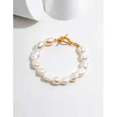 EMPOLI - Pulsera de Plata 925 con Perlas Barrocas Ajustable Dorado