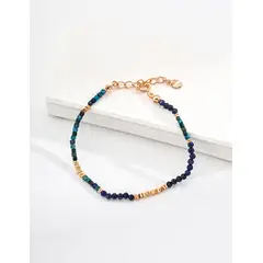 EMPOLI - Pulsera de Plata 925 con Lapislázuli Ajustable Acabado Dorado