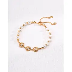 ANTONELL - Pulsera de Plata 925 con Perlas y Circonitas Ajustable