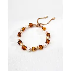 XIAOWEI - Pulsera de Plata 925 Ajustable con Perlas y Motivo Floral