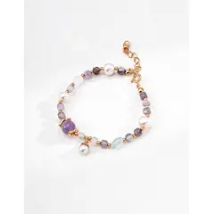 ANTONELL - Pulsera de Plata 925 Ajustable con Perlas y Amatista