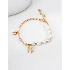 RENATA - Pulsera de Plata 925 Ajustable con Perlas y Circonitas