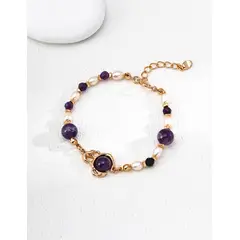 CASTILLO - Pulsera de Plata 925 con Perlas y Amatista Ajustable