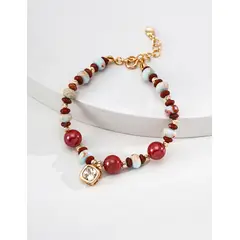 XIAOWEI - Pulsera de Plata 925 con Cinabrio y Circonitas Ajustable