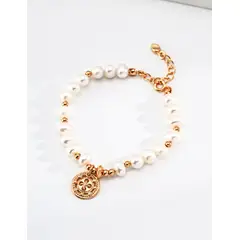 XIAOWEI - Pulsera de Plata 925 Ajustable con Perlas y Motivo de Botón