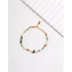 SAHARA - Pulsera de Plata 925 con Perlas Naturales y Jade Ajustable