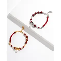 XIAOWEI - Pulsera de Plata 925 Ajustable con Perlas Naturales y Cinabrio