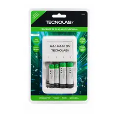 TECNOLAB - Cargador De Pilas Multifuncional TL834 AAAAA9V + 4 Pilas Recargables