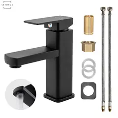 LEFORGE BAIN - Llave Monomando Fregadero Lavamanos Baño Acero Inoxidable Color Negro