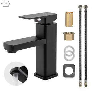 LEFORGE BAIN - Llave Monomando Fregadero Lavamanos Baño Acero Inoxidable Color Negro