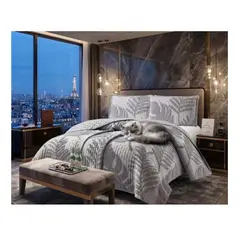 GENERICO - CUBRECAMA GRIS TUFTING KING DE VERANO MODERNO ELEGANTE SERIE 3 TF
