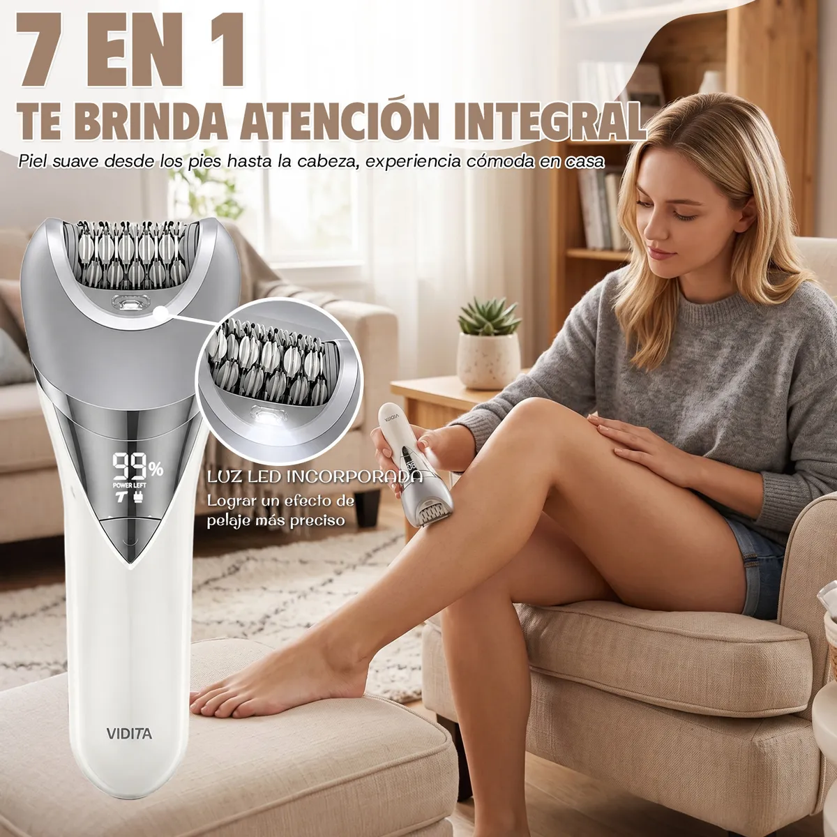 VIDITA - Depiladora Femenina 7 en 1 USB Cuerpo Bikini Rostro Pies