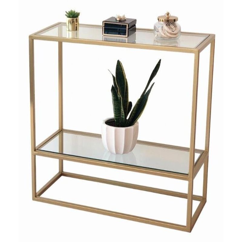 GENERICO - Mesa De Arrimo Vidrio Decorest Dorado
