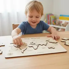 GENERICO - Rompecabeza Mapa del Mundo en Madera para Niños