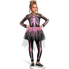VATYERTY - Disfraz chica de esqueleto para Halloween rosa