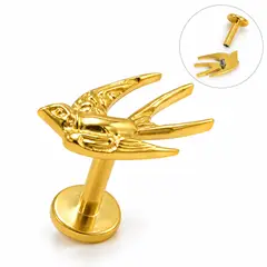 ELBAULDEJUMA - Piercing labret Golondrina 6mm 16G titanio chapado en oro 18K