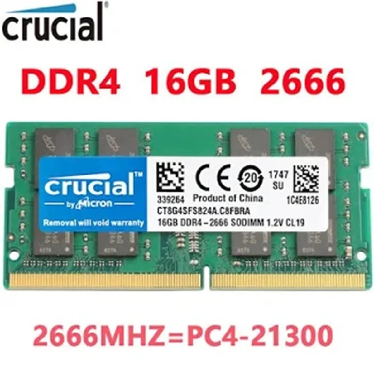 CRUCIAL - MEMORIA RAM 16GB DDR4 2666MHz, CL19, SO-DIMM, CB16GS2666.C8FT