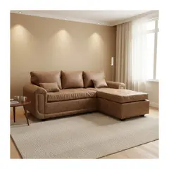 MEXX MUEBLES - Sofa Seccional Gran Lonco tela Pu tipo cuero envejecido 4 cuerpos color Chocolate